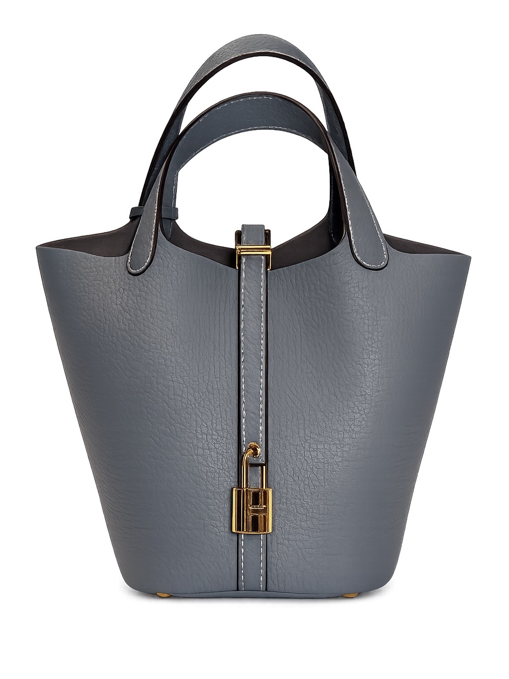 Luxury Picotin 18 Inspired Bucket Bag Bleu Jean Gold-Tone Hardware Minimalist
